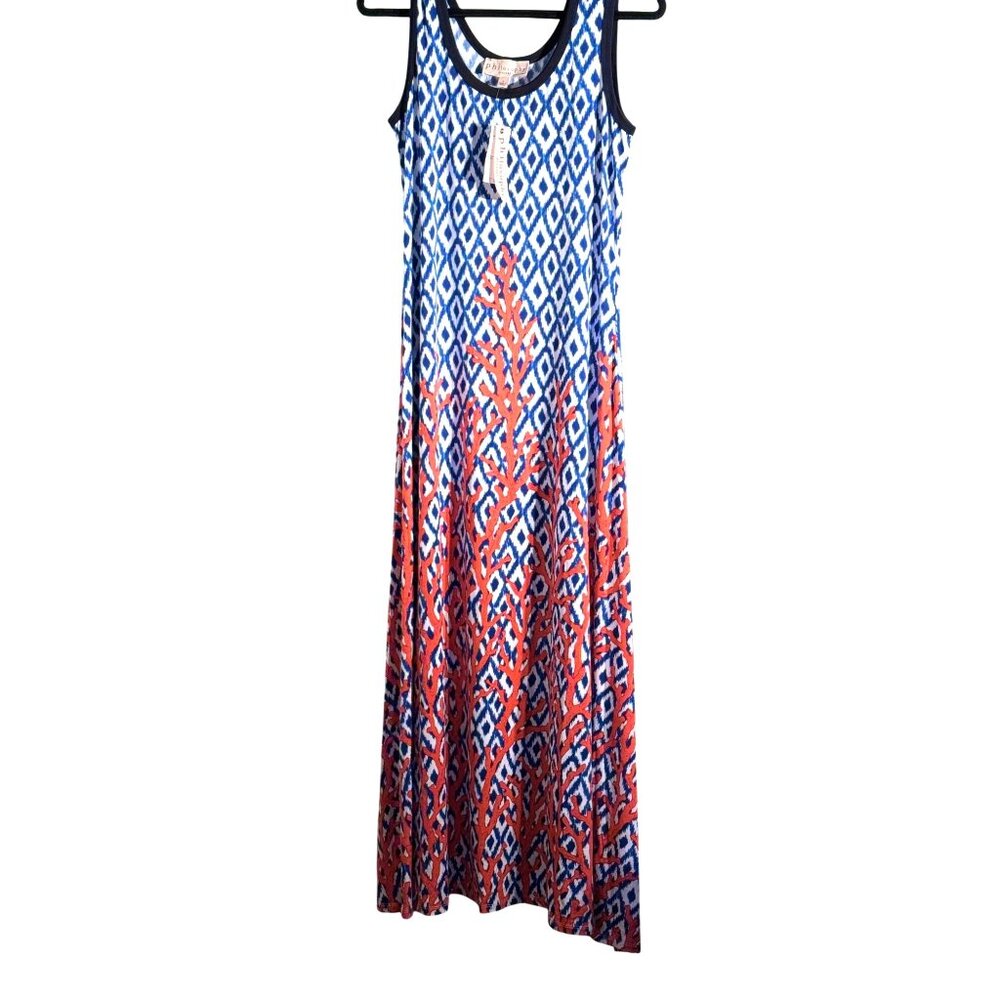 Philosophy Blue & Red Geometric Coral Maxi Dress Size XL